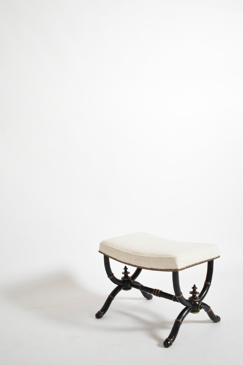 Tabouret curule de style Napoléon III en faux bambou, XIXe siècle.-photo-2