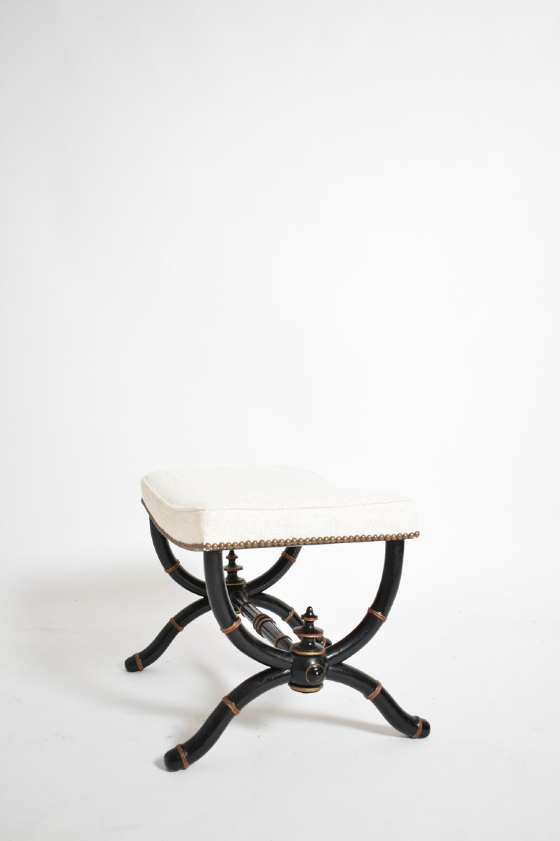 Tabouret curule de style Napoléon III en faux bambou, XIXe siècle.-photo-4