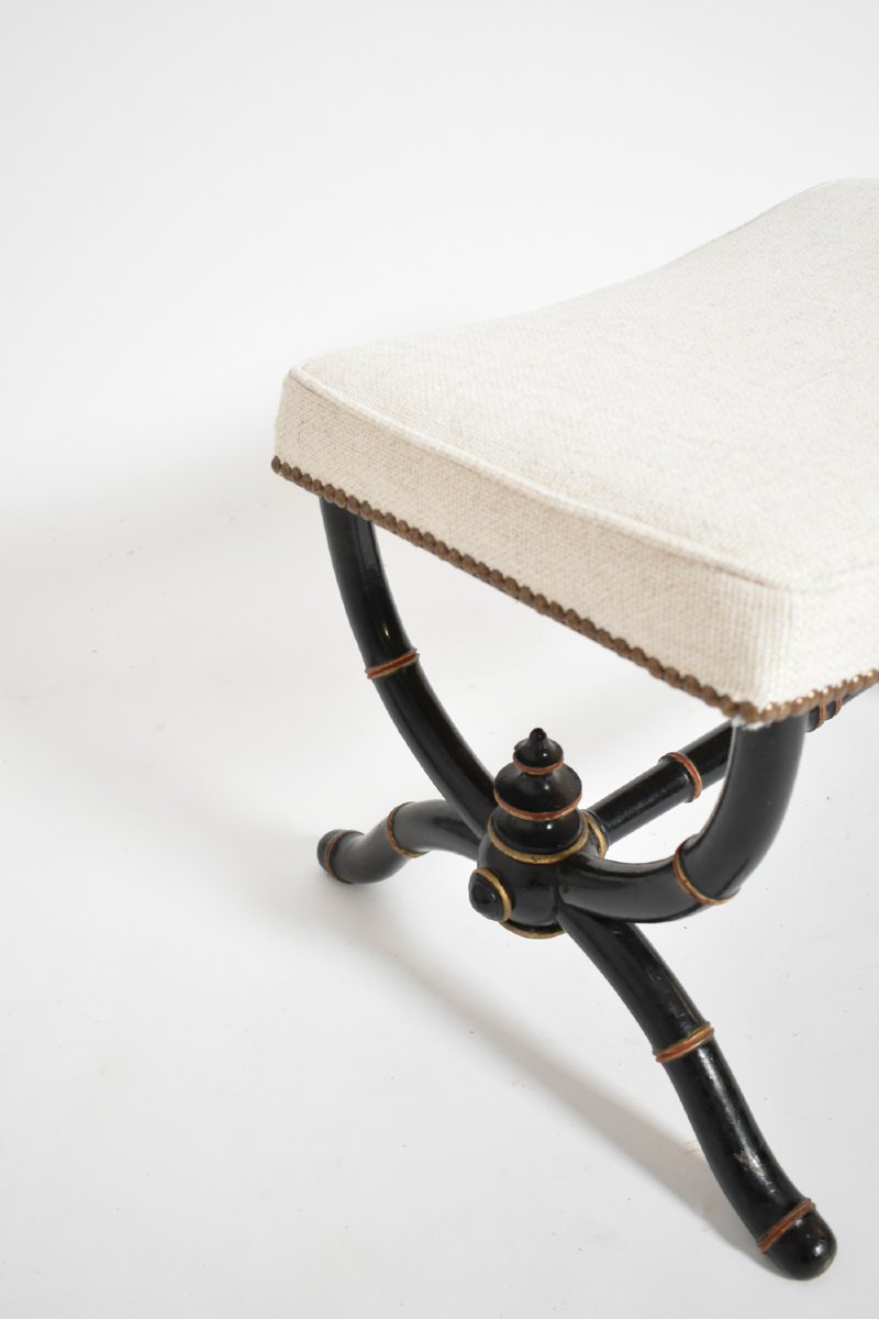 Tabouret curule de style Napoléon III en faux bambou, XIXe siècle.-photo-1