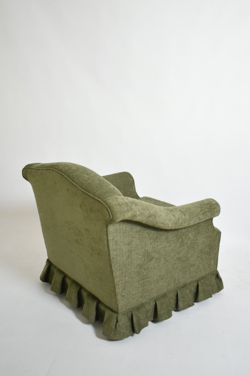 Pair Of Green Fabric Fringe Armchairs, 1940s.-photo-3