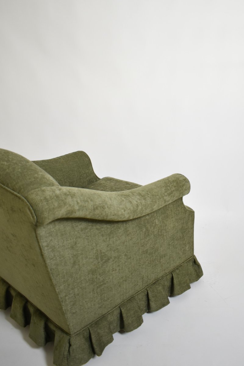 Pair Of Green Fabric Fringe Armchairs, 1940s.-photo-4