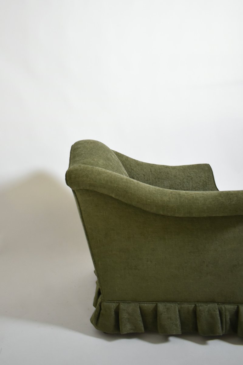 Pair Of Green Fabric Fringe Armchairs, 1940s.-photo-1