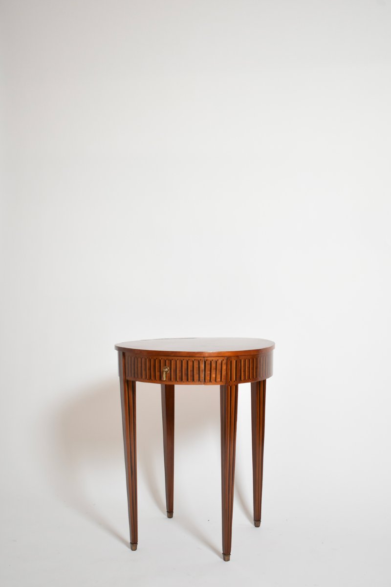 Round Marquetry Pedestal Table, XIXth C.-photo-2