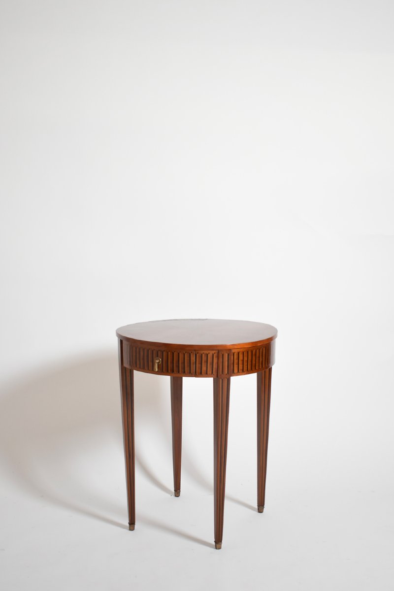 Round Marquetry Pedestal Table, XIXth C.-photo-4