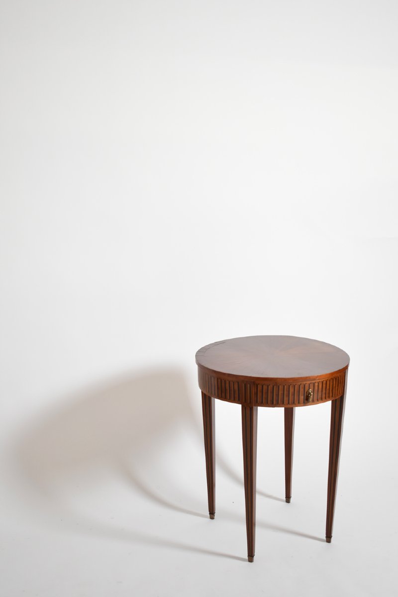 Round Marquetry Pedestal Table, XIXth C.-photo-1