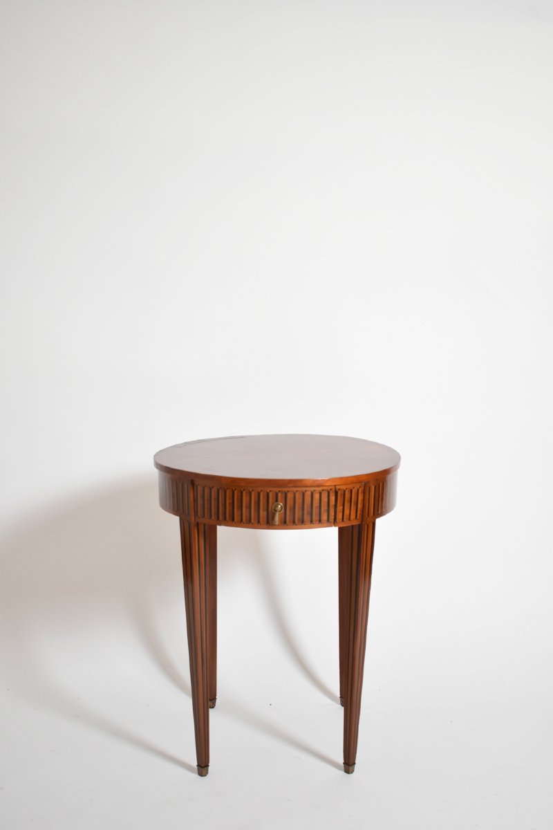 Round Marquetry Pedestal Table, XIXth C.