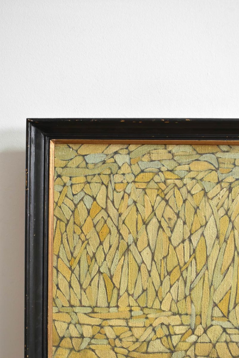 Composition abstraite », huile sur panneau, années 1960.-photo-4
