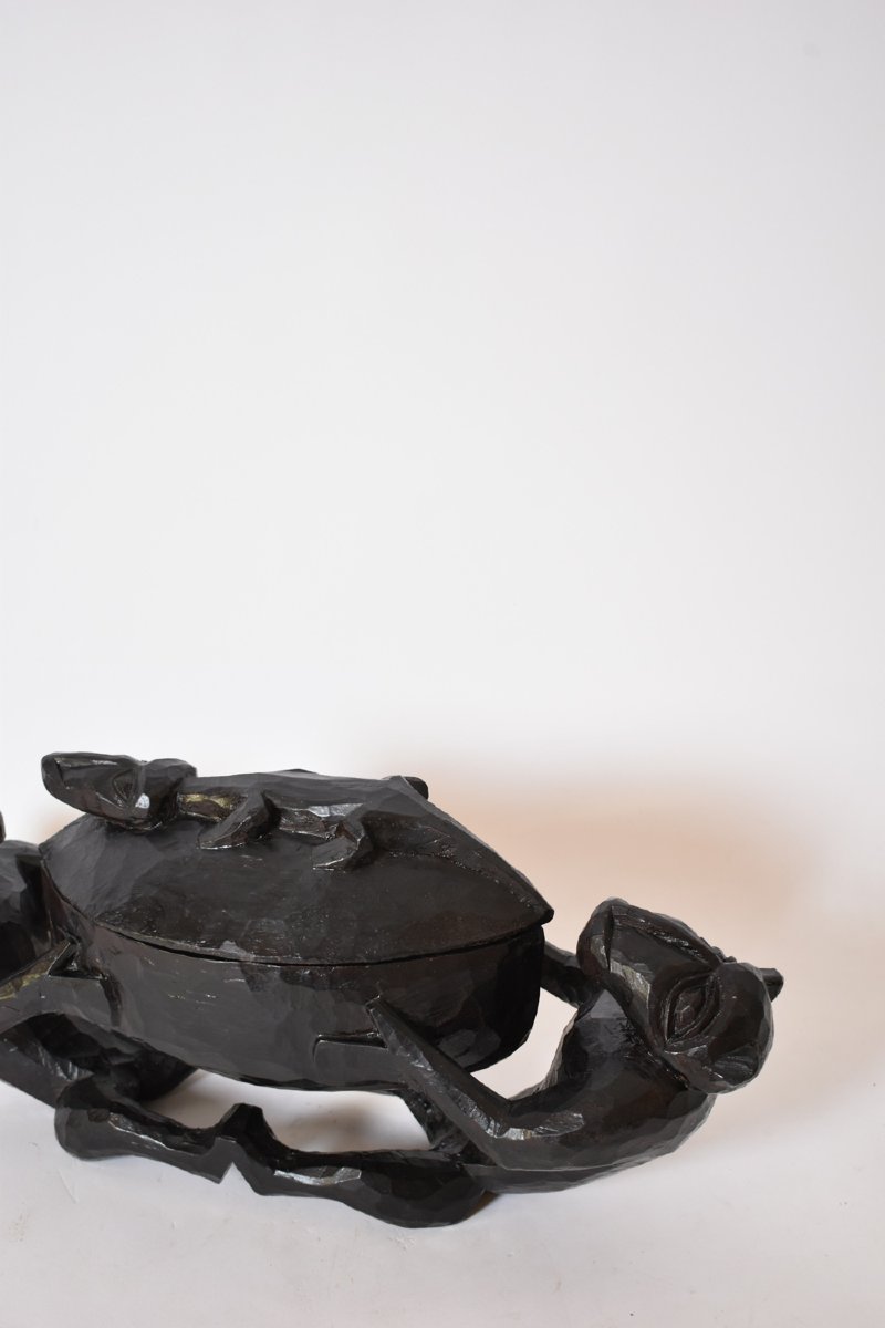 Senufo Carved Wooden Box, 1970s.-photo-3