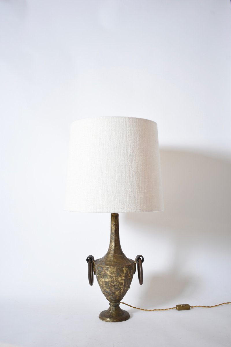 Lampe Max Bré en fer doré sur piédestal, années 1970.-photo-2