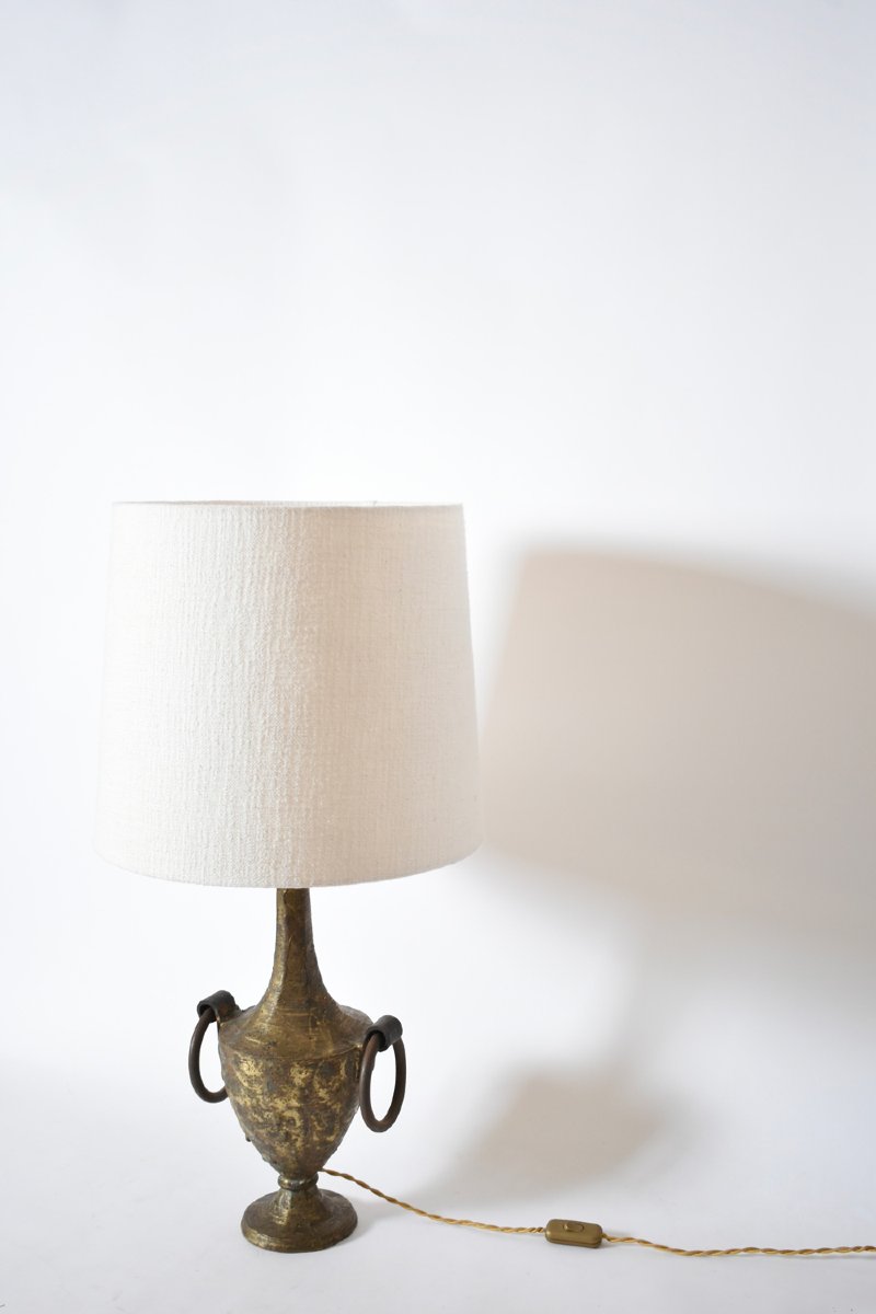Lampe Max Bré en fer doré sur piédestal, années 1970.-photo-1
