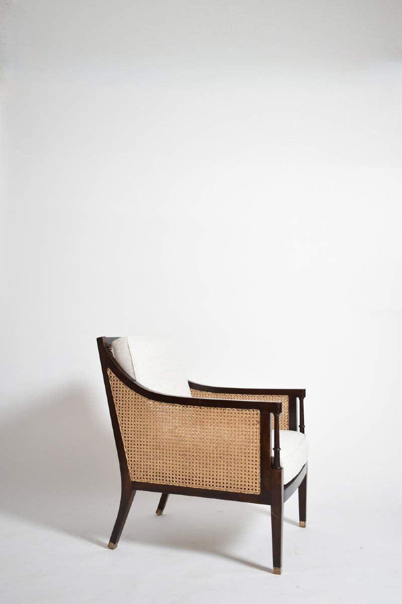 Pair Of Neoclassical Wooden And Caning Armchairs, 1960s.-photo-2