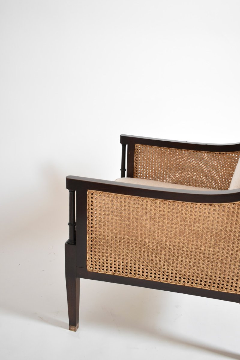 Pair Of Neoclassical Wooden And Caning Armchairs, 1960s.-photo-4