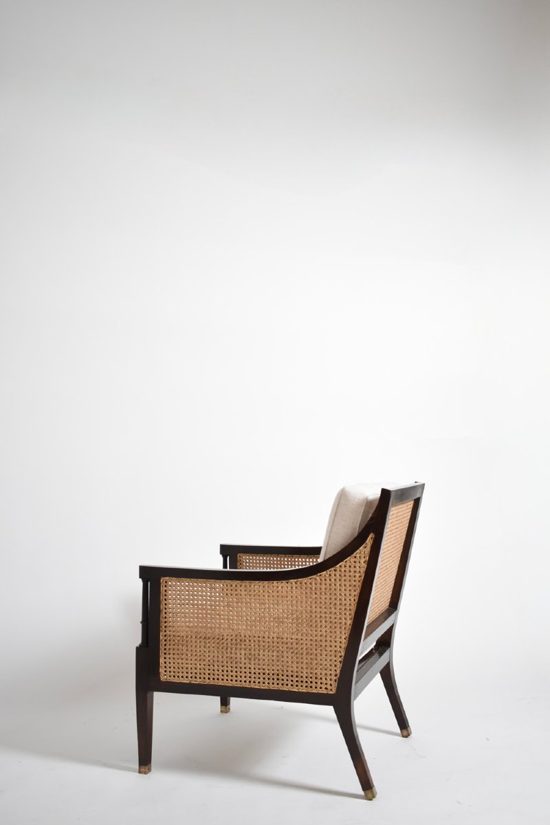 Pair Of Neoclassical Wooden And Caning Armchairs, 1960s.-photo-1