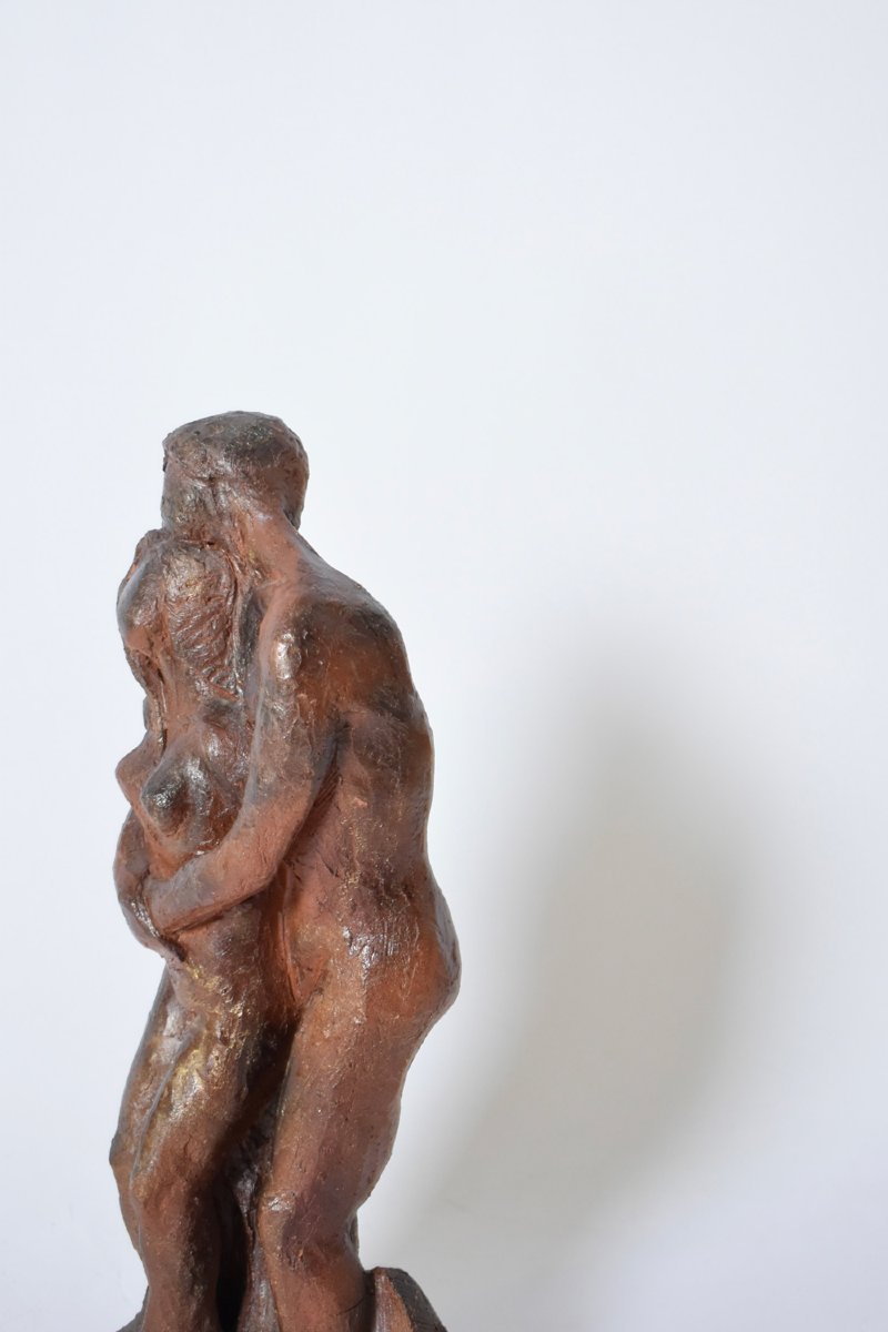 Embracing Couple Ceramic Sculpture, 1930s.-photo-3