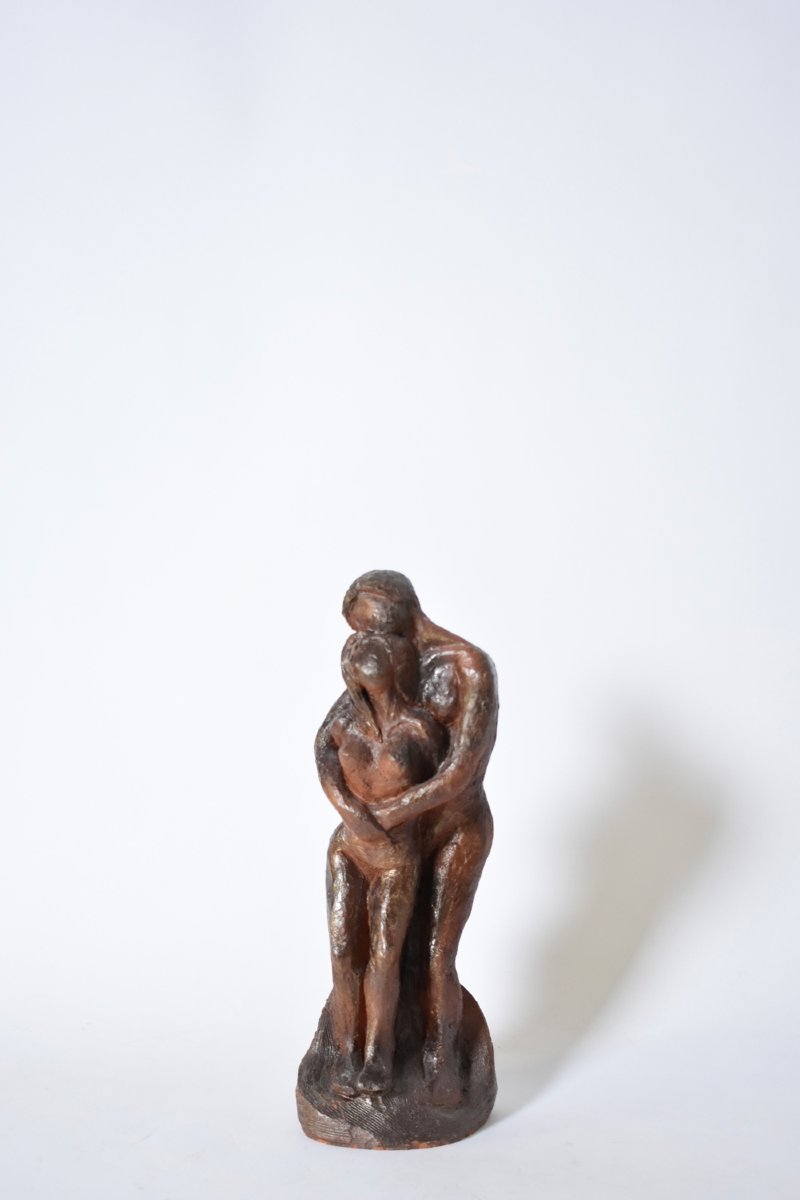 Embracing Couple Ceramic Sculpture, 1930s.