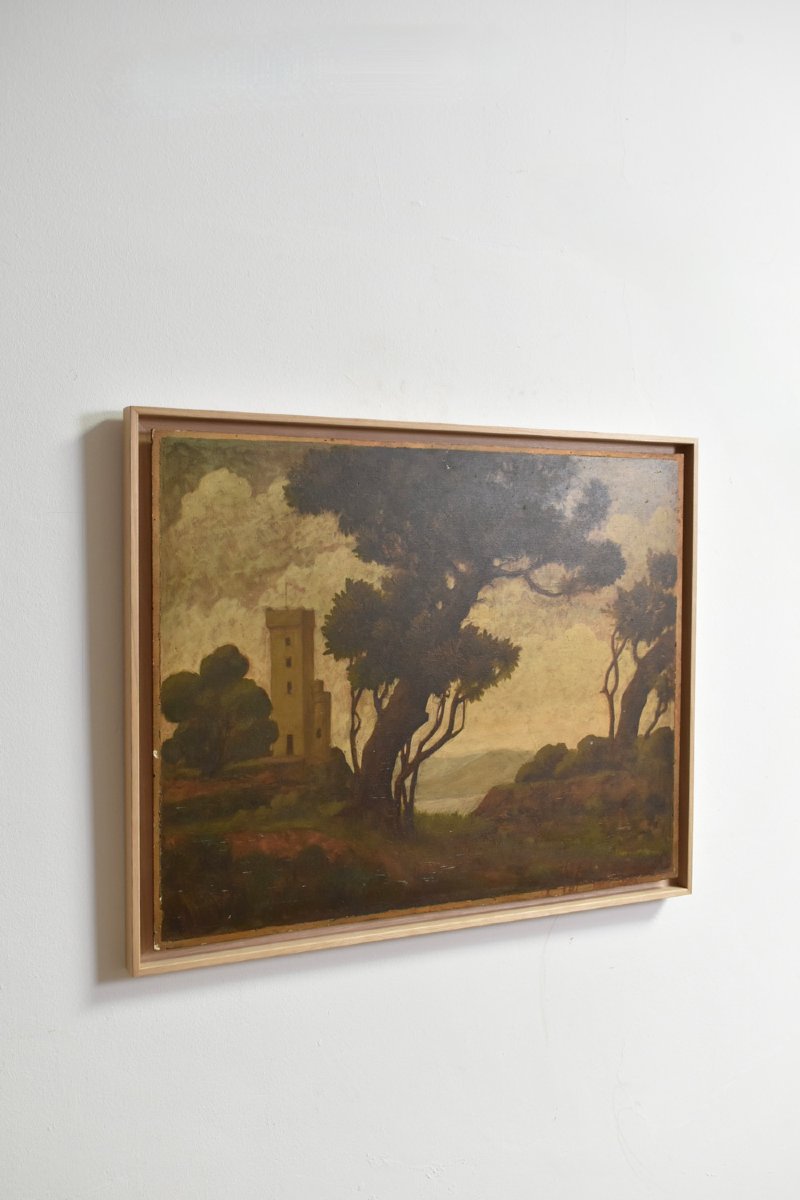 Landscape With Ruins Painting, 1960s.-photo-3