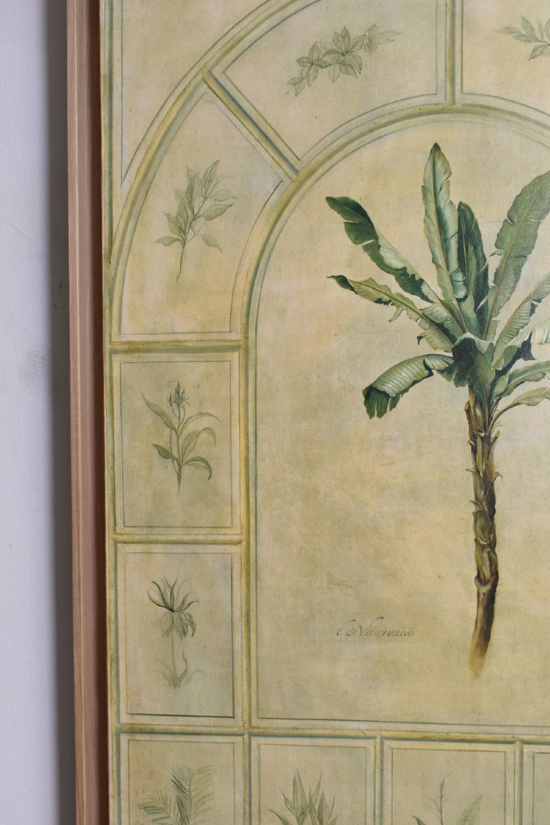 Peinture représentant un palmier, huile sur panneau, années 1970.-photo-3
