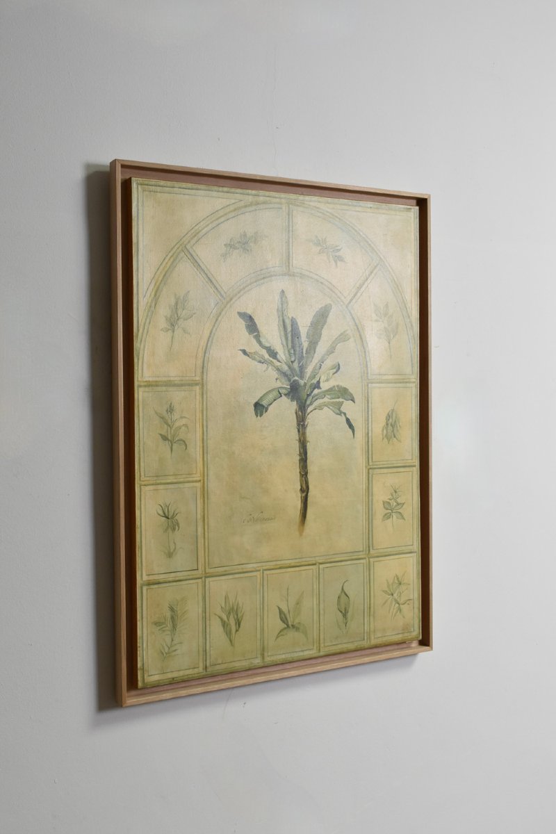 Peinture représentant un palmier, huile sur panneau, années 1970.-photo-4