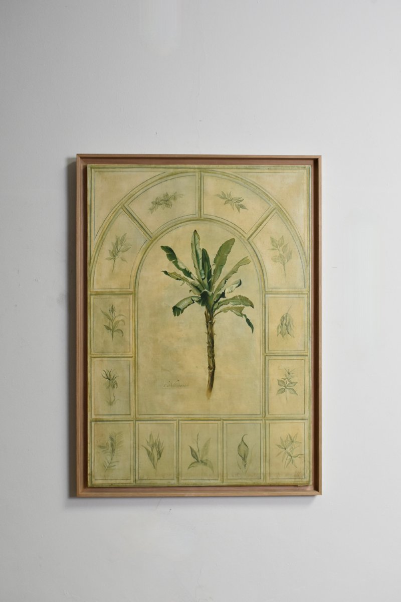 Peinture représentant un palmier, huile sur panneau, années 1970.