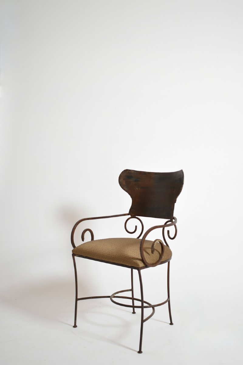 Pair Of Antique Style Wrought Iron Armchairs, XIXth C.-photo-2