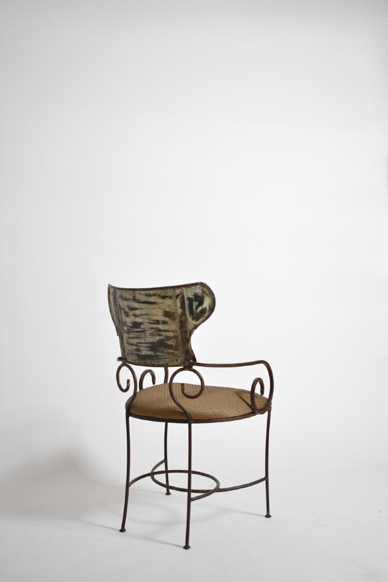 Pair Of Antique Style Wrought Iron Armchairs, XIXth C.-photo-3