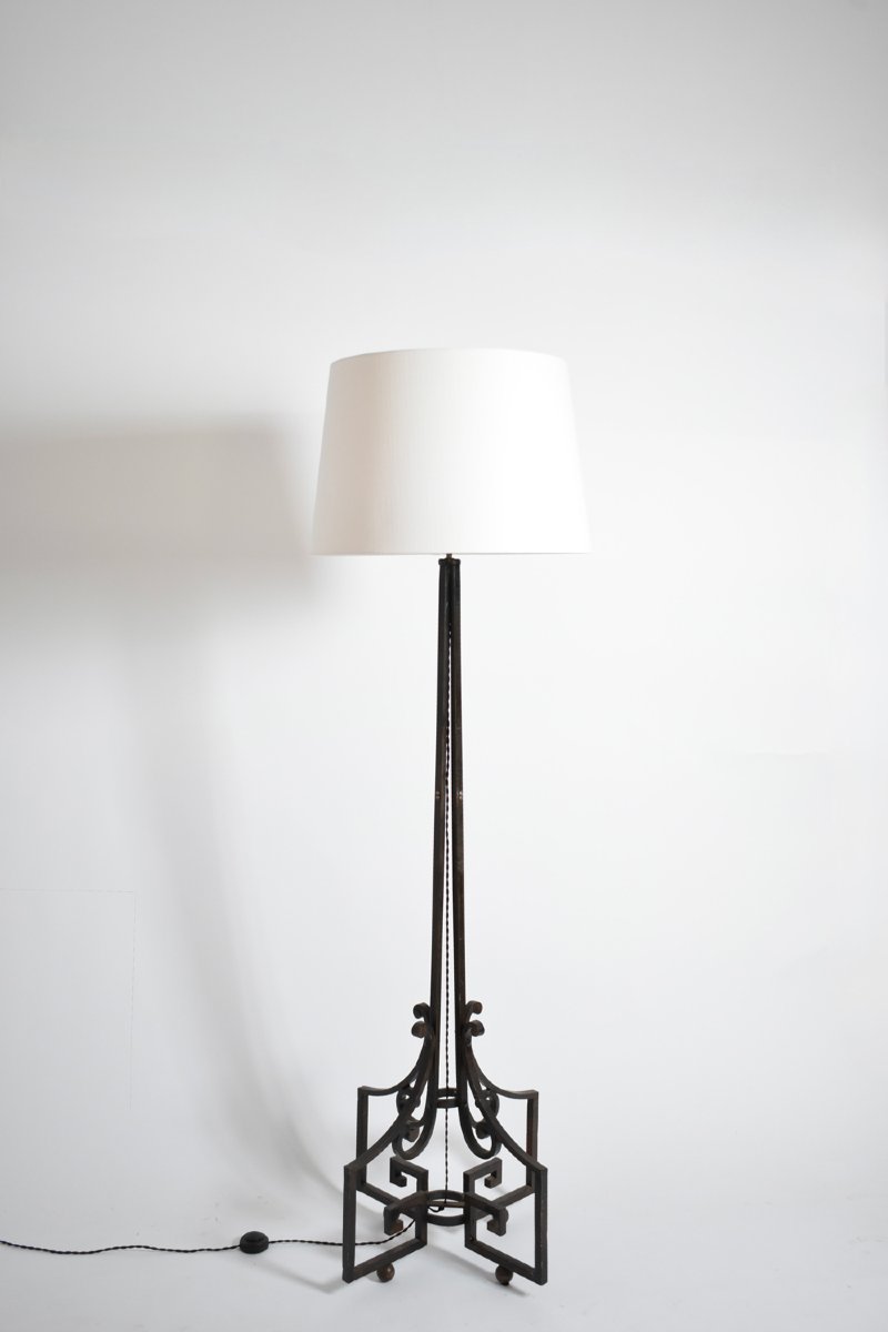 Neoclassical Wrought Iron Floor Lamp, 1960s.-photo-1