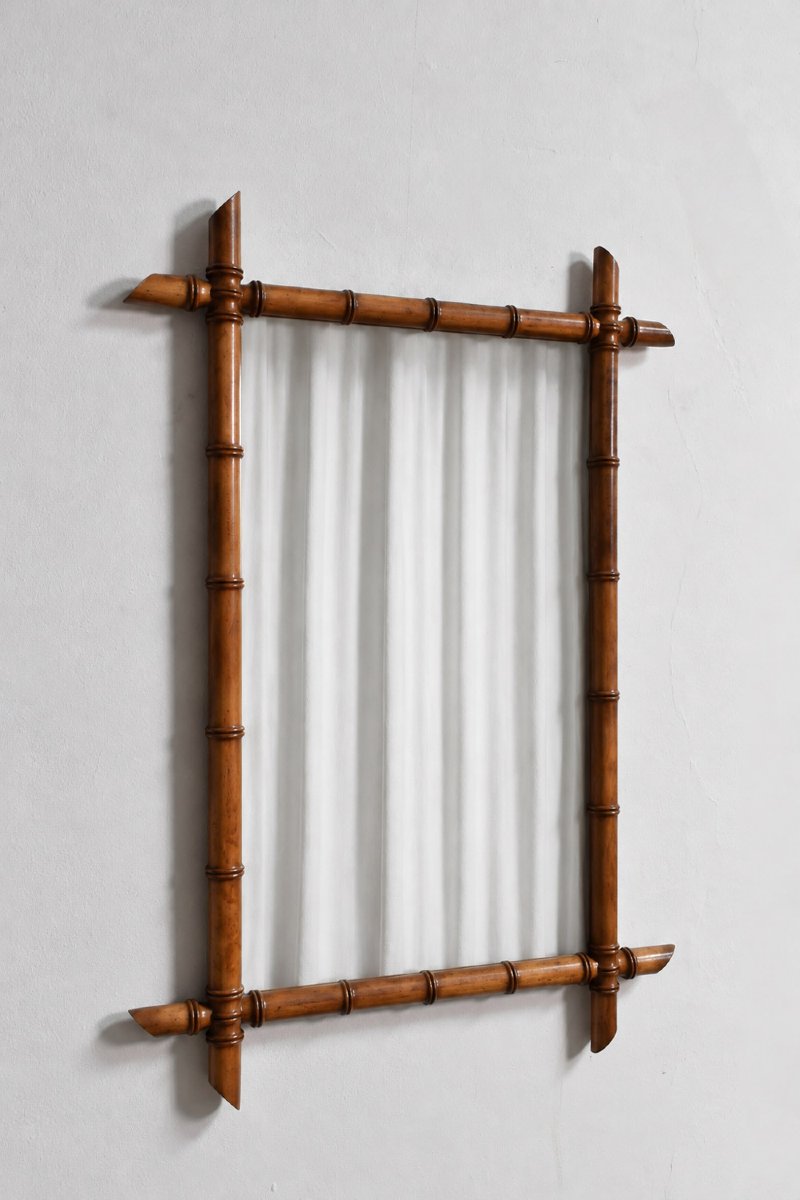 Paire de miroirs en bois façon bambou, années 1920.-photo-1