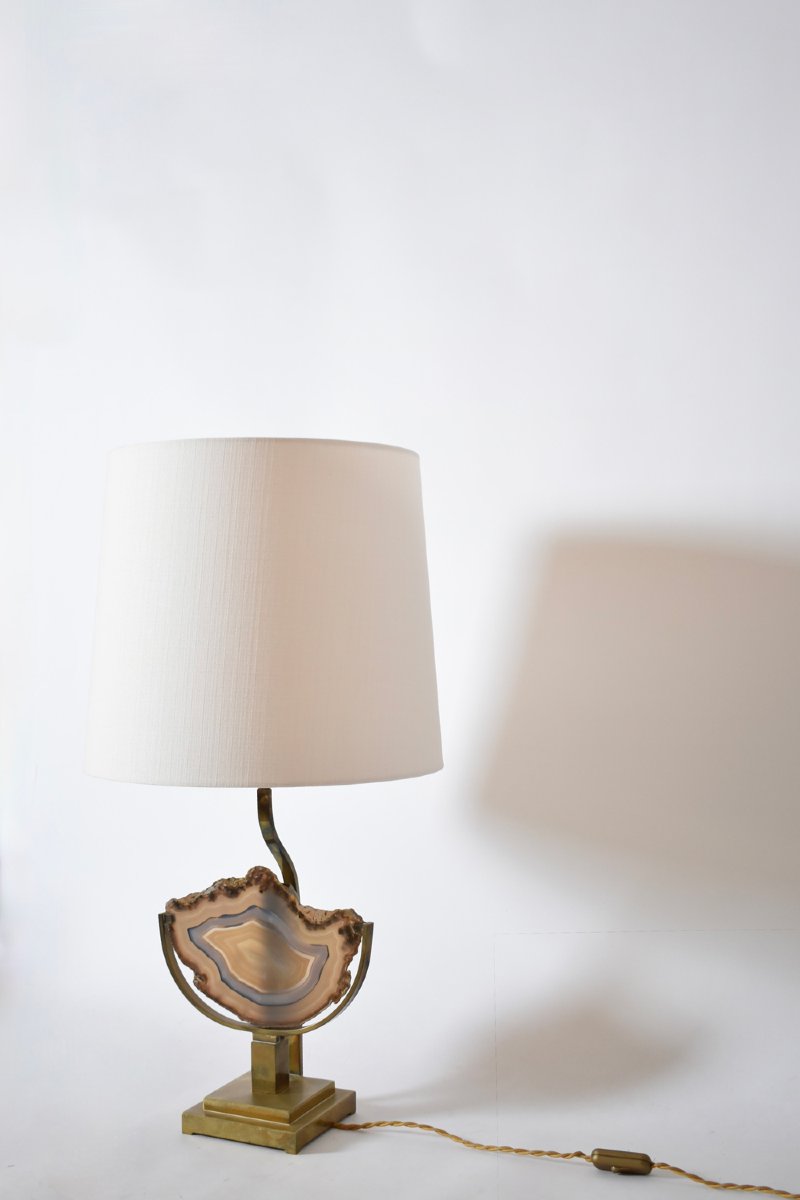 Agate And Brass Table Lamp, 1970s.-photo-2