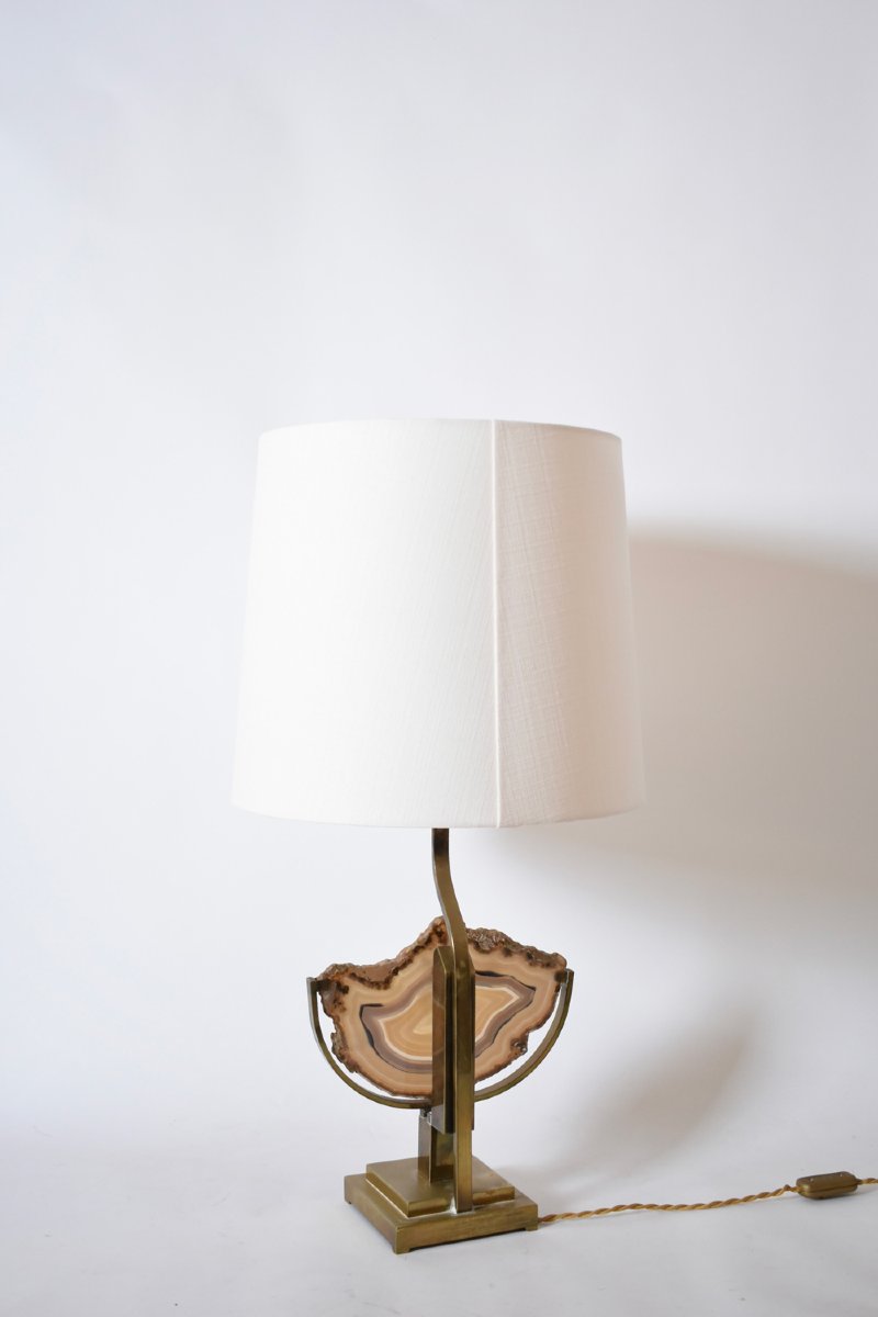 Agate And Brass Table Lamp, 1970s.-photo-3