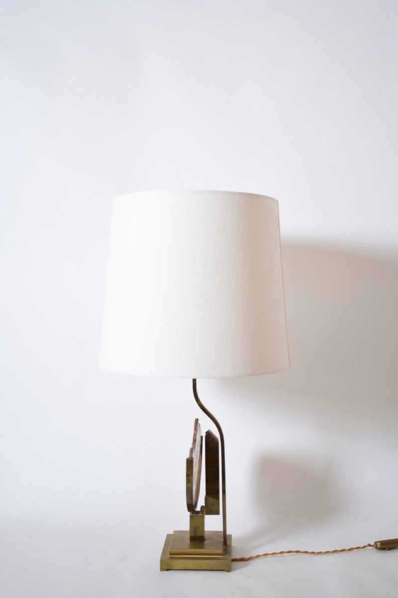 Agate And Brass Table Lamp, 1970s.-photo-4