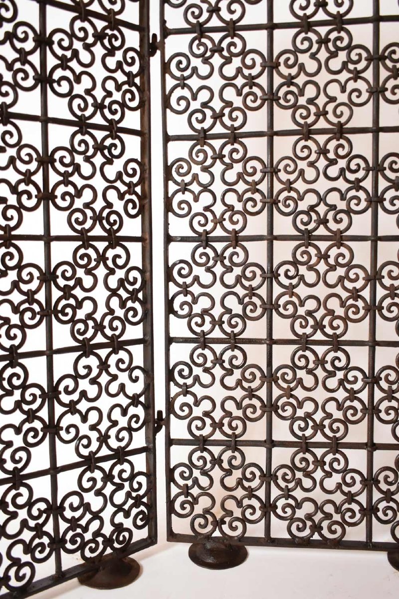 Wrought Iron Three Leaves Screen, XIXth C.-photo-2