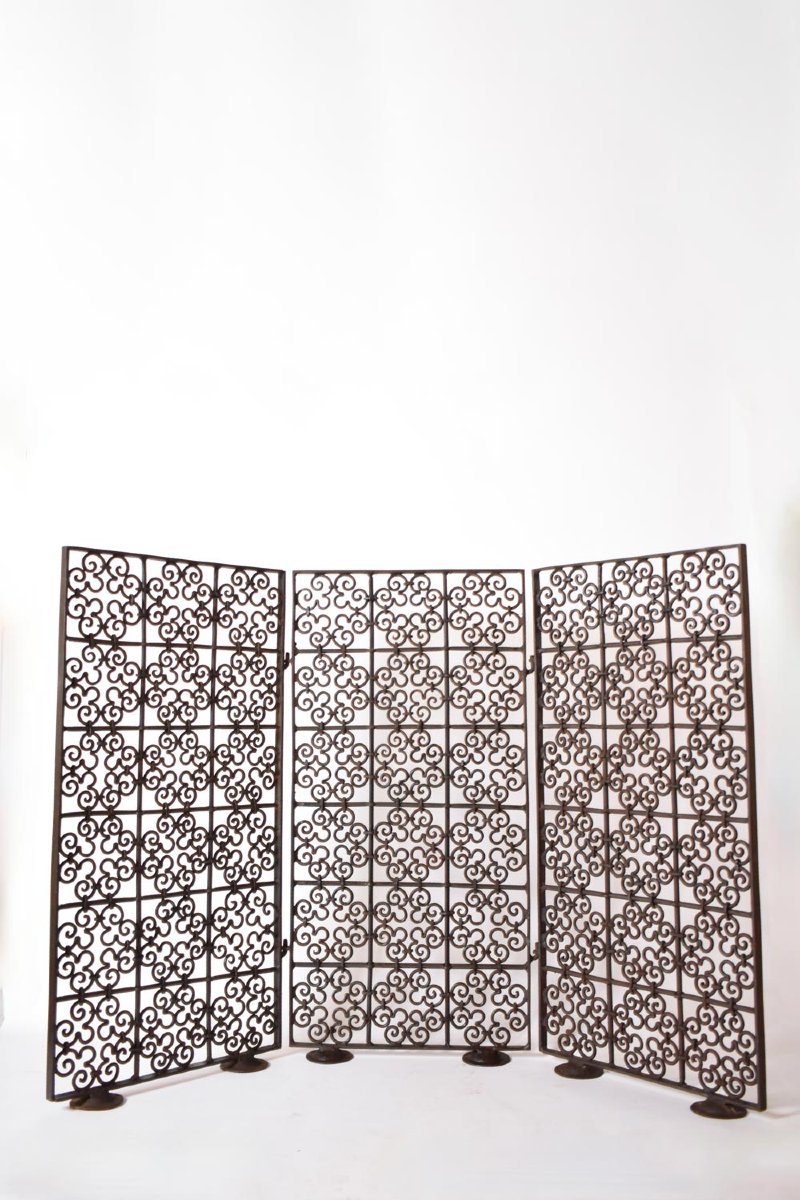 Wrought Iron Three Leaves Screen, XIXth C.-photo-1