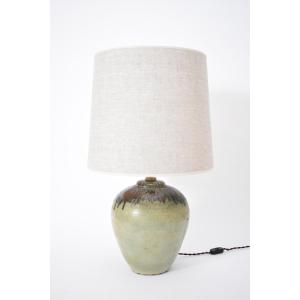 Lampe En Céramique Céladon De Puisaye, Années 1950