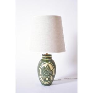 Lampe En Céramique Avec Oiseau Art Déco, Années 1930