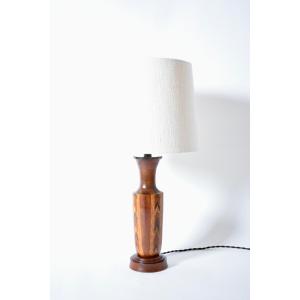 Lampe De Table En Marqueterie De Bois, Années 1960.