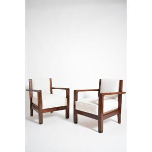 Paire De Fauteuils En Bois De l'école d'Amsterdam, Années 1930.