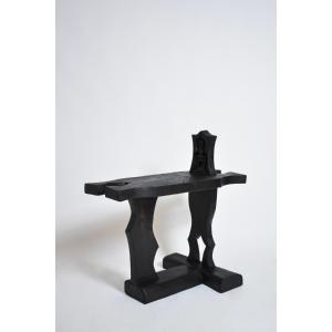 Wooden ebonised brutalist side table, 1960s