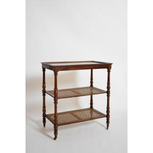 Desserte roulante en bois et cannage avec plateau en marbre, XIXᵉ siècle.