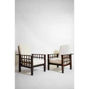 Paire de grands fauteuils inclinables, années 1930.