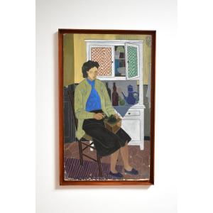 Portrait de femme en train de moudre du poivre, années 1950.