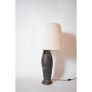 Grande lampe oblongue en grès La Borne, années 1970.