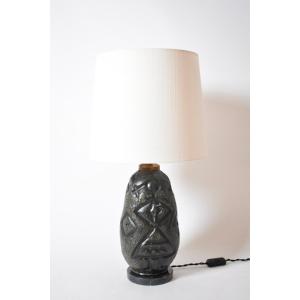 Africanist Black Ceramic Lamp, 1960s