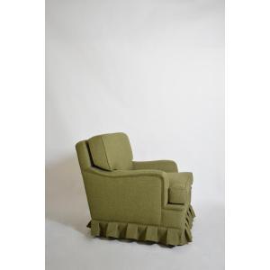 Fauteuil à franges en tissu vert, années 1960