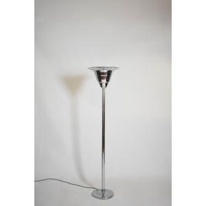 Lampadaire vasque en fer chromé Art Déco, années 1930.