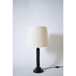 Lampe en bois tourné ébonisé, années 1960