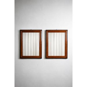 Pair Of Bicolor Wood And Ebonised Wood Mirrors, XIXth C.