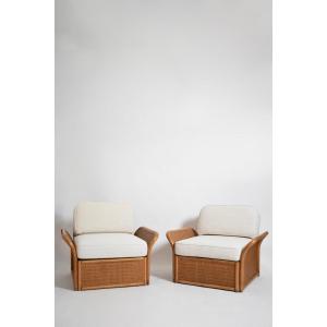 Pair Of Wicker Armchairs, 1970s.
