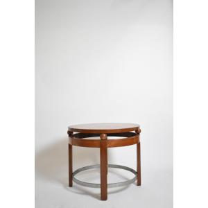 Table guéridon ronde moderniste en bois, années 1930