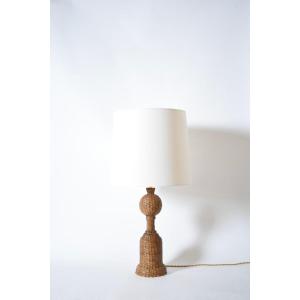 Lampe de table balustre en peau de rotin, années 1970.
