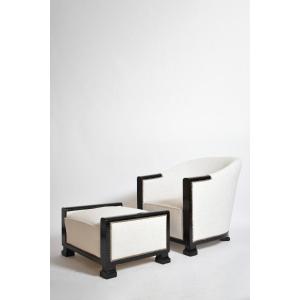 Fauteuil lounge en bois ébénisé, années 1930.